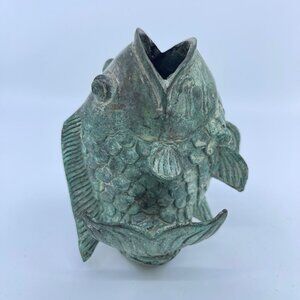 vintage bronze decorative fish sculpture with detailed scales & patina